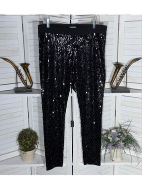 Express sequined shiny black cocktail party pants elastic waist sz L
